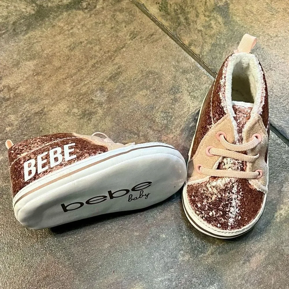 Bebe Pink Glitter Baby Girl Shoes Size 4